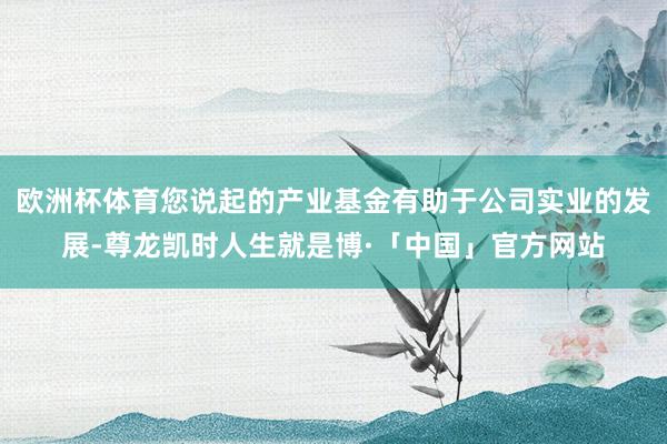 欧洲杯体育您说起的产业基金有助于公司实业的发展-尊龙凯时人生就是博·「中国」官方网站